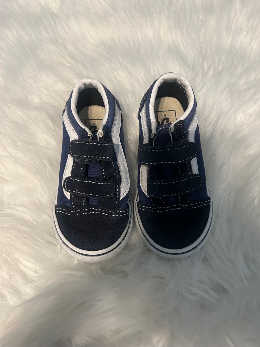 Kids blue and White Velcro vans size 8